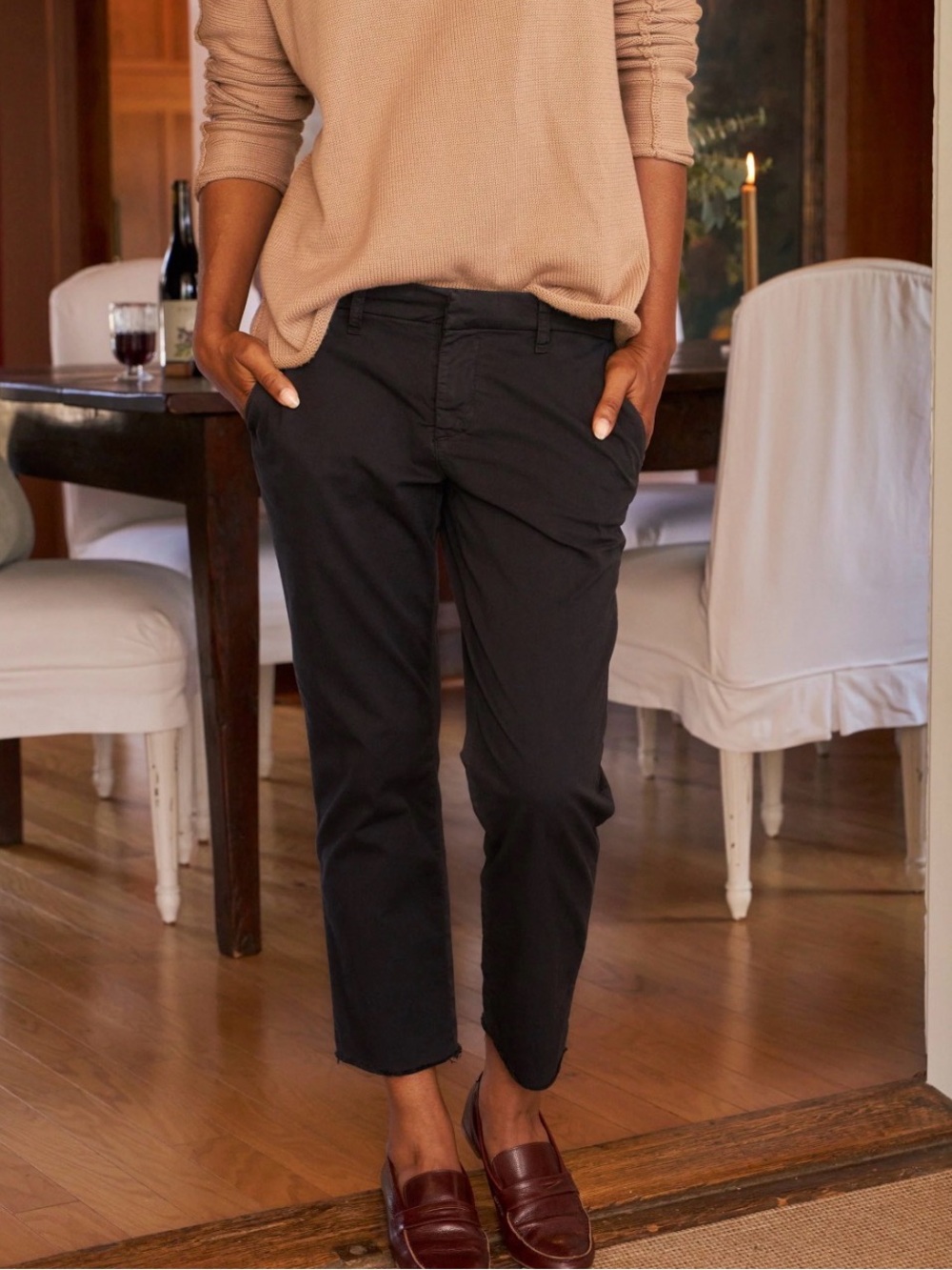 Frank & Eileen Wicklow Chino Pants Washed Black Raw Hem Stretch Size 4